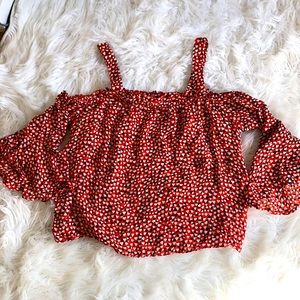 J. Crew | 100% Silk Heart Print Cold Shoulder Top